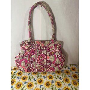 Vera Bradley Paisley Meets Plaid Framed Bag Magnetic Closure Pinks & Grays Retir